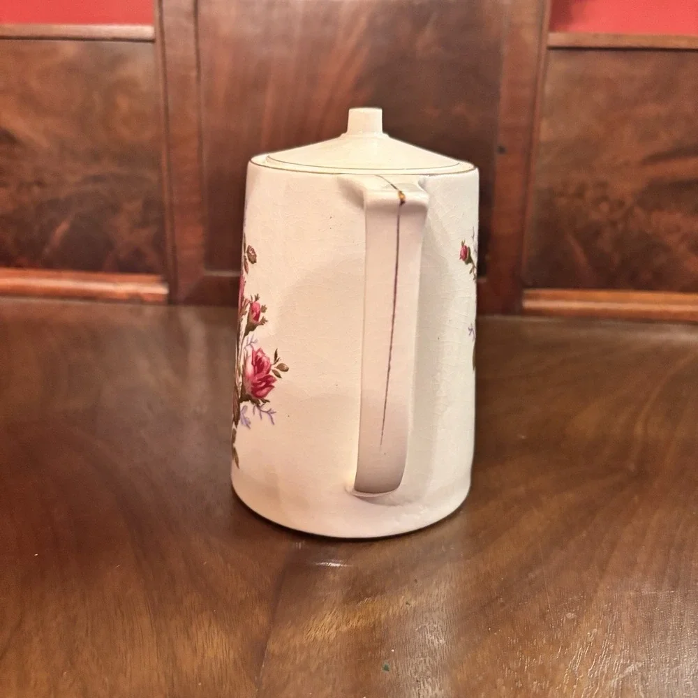 Vintage‎ Japan Porcelain Coffee Pot Teapot Floral Rose Gold Trim Lid 5